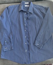 Calvin Klein Shirt Men&#39;s 17 34-35 Dark Blue Yellow Striped - £5.45 GBP