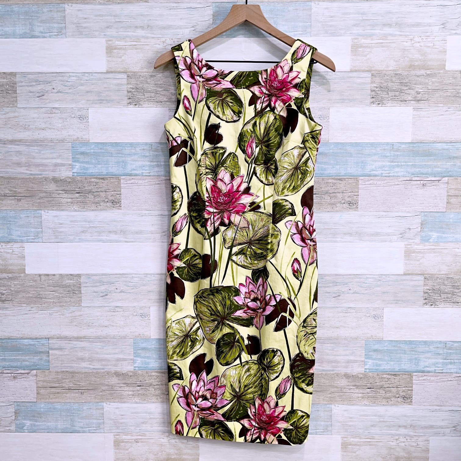 Primary image for Talbots Vintage Floral Sheath Dress Green Pink Stretch Cotton USA Womens 4
