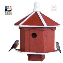 2 Room Bluebird Bird House - Barn Red Hexagon Double Birdhouse Amish Usa - £103.89 GBP