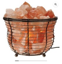 Natural Himalayan Salt Lamp, Tall Round Metal Basket lamp 8-10 LBS Basket Lamp - £25.18 GBP