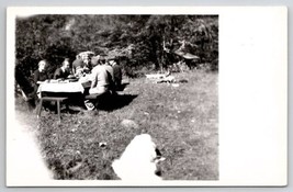 RPPC Family Picnic Bright Afternoon Fluffy White Dog c1940 Postcard G24 - £7.02 GBP