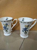 ROYALE GARDEN 2pc IRIS FLOWER MUGS  TEA/COFFEE FLORAL WHITE BLUE YELLOW ... - $34.37