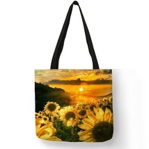 Folding Reusable Shopping Bags For Women Beautiful Sunflower Print  Linen Tote B - £11.48 GBP