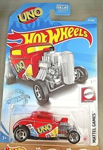 2021 Hot Wheels #27 Mattel Games-UNO 1/5 &#39;32 FORD Red w/Chrome RS5 Spokes - £5.77 GBP