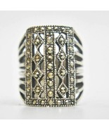 Long Marcasite Ring Art Deco Vintage Sterling Silver Knuckle Size 6.75 - £50.90 GBP