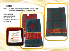 SANTENS Season Greetings Towel Noel Green Red Appliqué 100% Cotton Christmas Set - £14.01 GBP