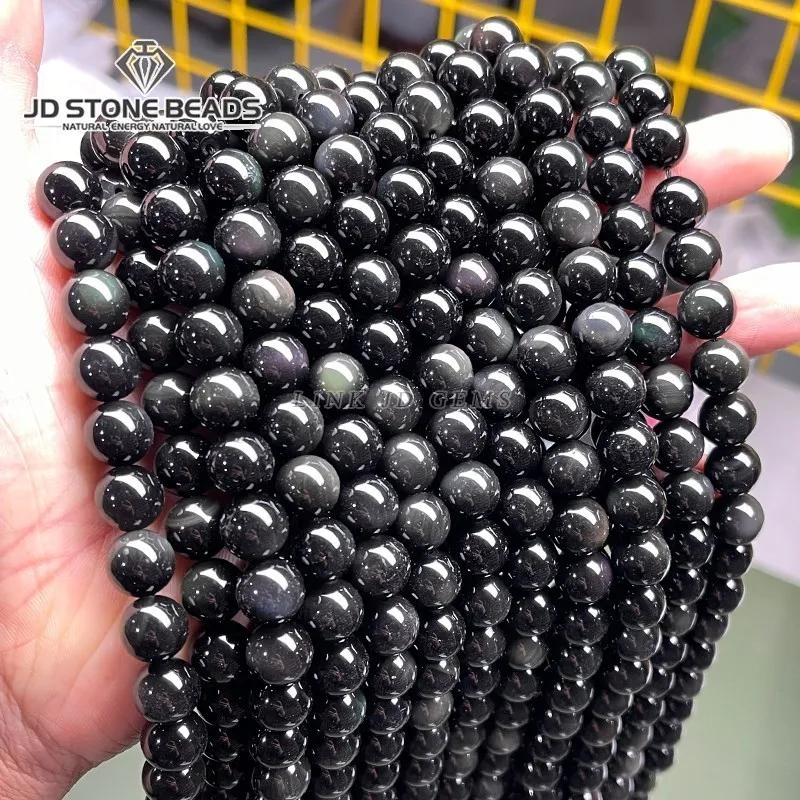 5A Smooth Natural Stone Beads Black Obsidian Round Loose Spacer Bead For... - £6.22 GBP
