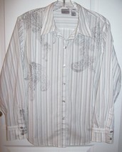 NEW Chico&#39;s Black/White Striped Shirt~Paisley Detail~Large~Chico&#39;s Sz 2~Unique - £18.87 GBP