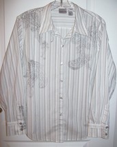 NEW Chico&#39;s Black/White Striped Shirt~Paisley Detail~Large~Chico&#39;s Sz 2~Unique - £18.71 GBP