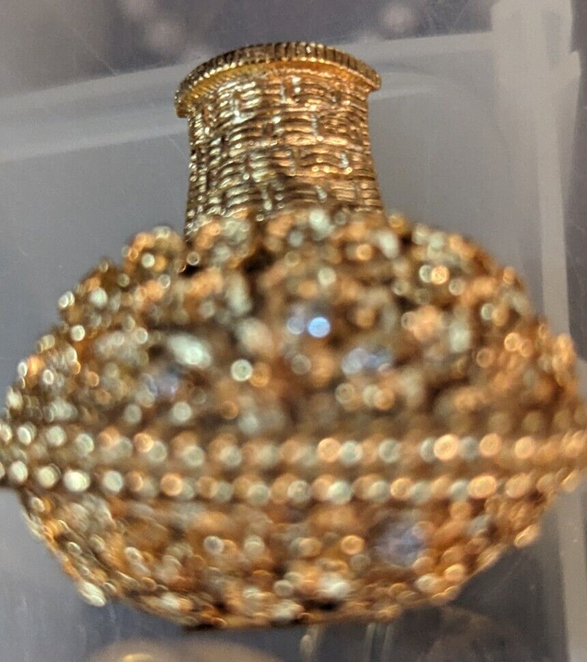 Vintage Avon Flower Basket Brooch Pin Rhinestone Perfume Holder Opens Large - $11.88