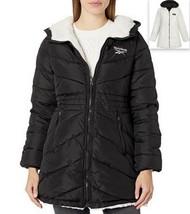 Reebok Women&#39;s Puffer Anorak Sherpa Lined Reversible Jacket, Size S Black/Cream - £61.95 GBP
