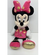 Disney Minnie Mouse Plush Toy Pink Dress Gold Bow And Polka Dots 15” - $14.94 CAD