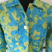 green blue  button front two pocket jacket blazer parsley sage artsy pattern - £17.09 GBP