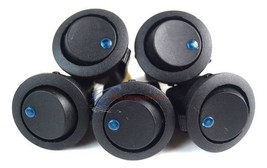 5 Pieces Blue LED Black Round Rocker Switch 12 Volt SPST Toggle On Off - £14.17 GBP