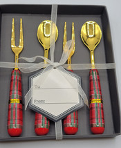 4-Piece Holiday Plaid Cocktail Fork &amp; Spoon Set Thirstystone Dinning Table Decor - £18.37 GBP