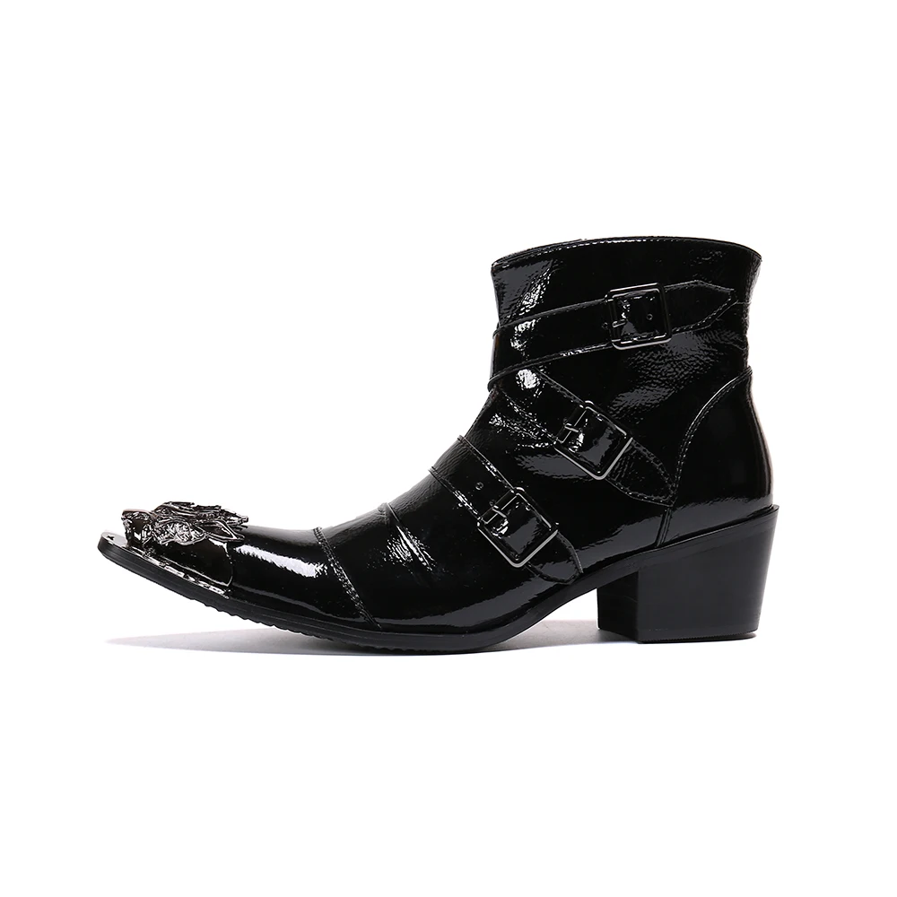 Christia Bella Winter Men Party Shoes Black Patent Leather Pointed Toe A... - £217.19 GBP