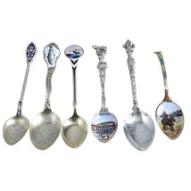 6 Antique Guilloche Silver Enamel Demitasse Spoons - $159.39