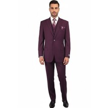 Men BERRAGAMO 3pc Suit Vested Plain front Pants Side Vents Formal A6732 Burgundy image 8