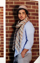 New Men Fashion Cotton Long Scarf Wrap Distressed Striped Peach/Beige/Bl... - £5.38 GBP