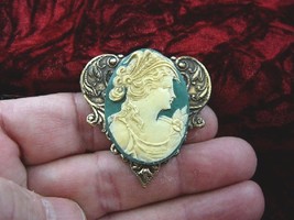 (CM20-28) WOMAN with hair band green + white CAMEO Pin Pendant JEWELRY c... - $23.09
