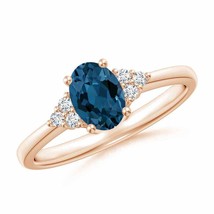 ANGARA Solitaire Oval London Blue Topaz and Diamond Promise Ring - £668.34 GBP