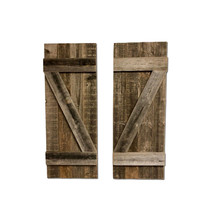 Set Of 2 Rustic Natural Weathered Grey Wood Window Shutters With Hanger - £163.59 GBP