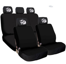 For NISSAN New Black Flat Cloth Car Truck Seat Covers and Panda Headrest... - $40.44