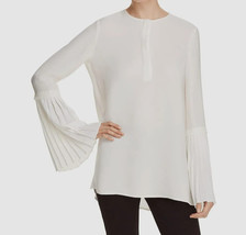 S - Lafayette 148 Cloud White $448 Pleated Sleeve Shellie Blouse Top NEW 1217BT - £68.83 GBP