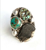 Native American Green Turquoise Blue Turquoise Nugget Horn Bear Fetish Sterling - £209.22 GBP
