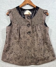 Nick &amp; Mo Womens Vest Top S Brown Floral Cap Sleeve Button-Up - $17.32