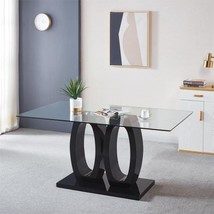 Contemporary Double Pedestal Dining Table, Tempered Glass Top with MDF Base - $525.36