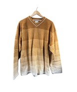 VTG HOBIE Fleece Sweater Mens Brown Colorblock V-Neck Y2K Pullover READ - $33.33