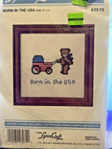 1988 Lynn Craft Cross Stitch Kit #23-79 "Born in the USA" Bear/Wagon  5x5 - $7.80
