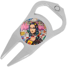 Mona Lisa Pop Art Golf Ball Marker Divot Repair Tool Bottle Opener - £9.22 GBP