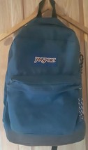 Jansport Classic Blue Backpack Brown Leather Bottom ! - $28.65