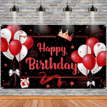 Red Happy Birthday Banner Decorations Large Red and Black Birthday Backdrop Sign - £16.91 GBP