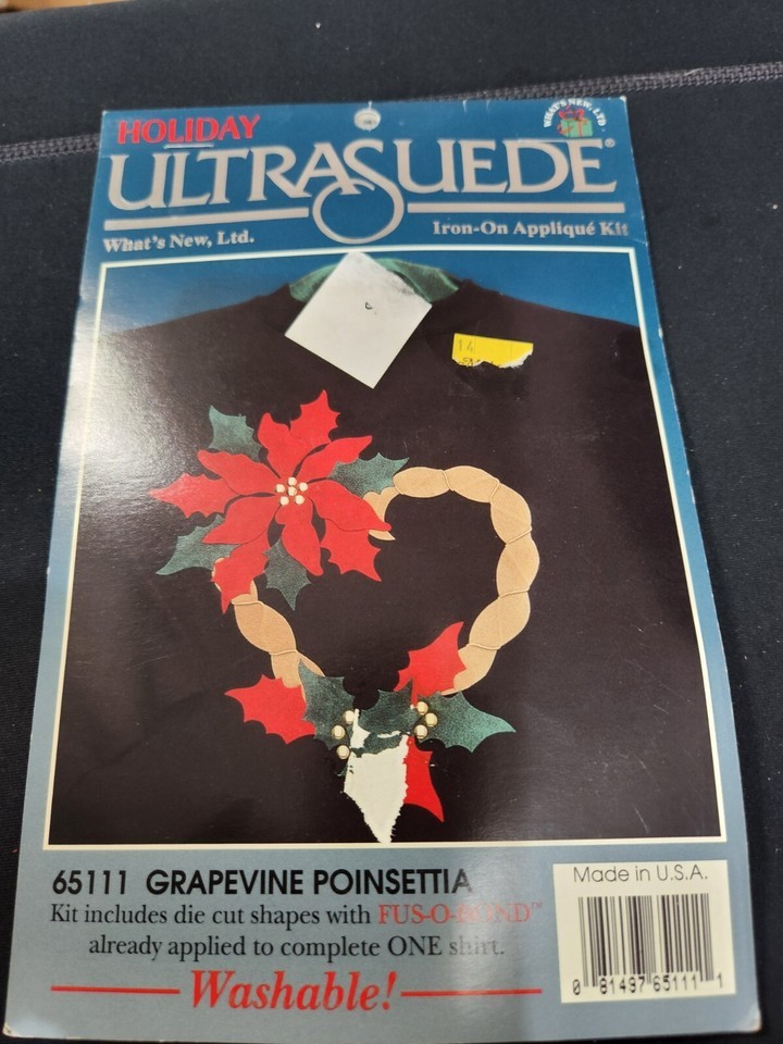 HOLIDAY ULTRA SUEDE IRON-ON APPLIQUE KIT #65111 GRAPEVINE POINSETTIA NEW... - $8.09
