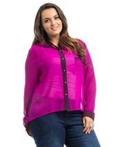 Roman Ladies Sheer Button Shirt Long-Sleeve Color-Block Plum Plus Size 1X - £19.60 GBP