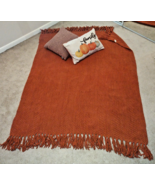 Burnt Orange Polyester Throw Blanket &amp; FAMILY Fall Pumpkin Pillow Set 3p... - $655.95 MXN