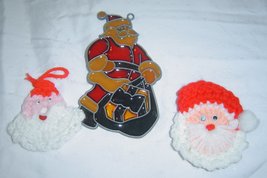  Set of 3 Santa Christmas Ornaments 2 Crochet Santas and Stained Glass S... - $16.99