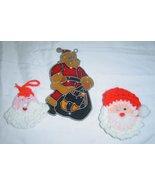  Set of 3 Santa Christmas Ornaments 2 Crochet Santas and Stained Glass S... - £13.53 GBP