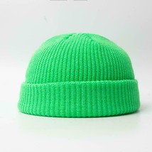 Ribbed Simple Double Layer Premium Beanie Women Men Neon Green Knit Hat ... - £11.06 GBP