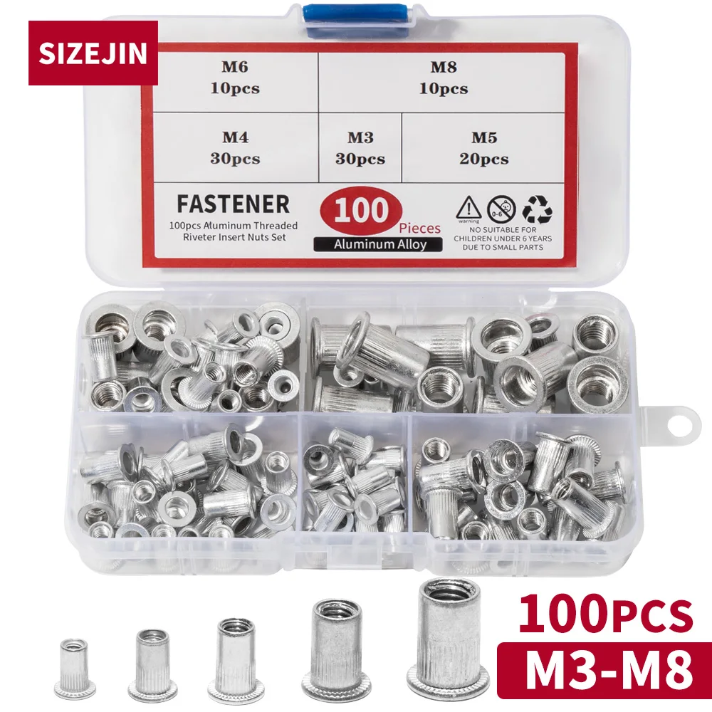 100 Pieces Aluminum Rivet Nut M3 M4 M5 M6 M8 Metal Threaded Rivets Kit N... - $25.00