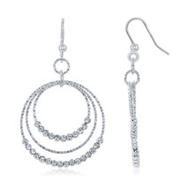 Sterling Silver Triple Circle with Diamond Moon Cut Beads Earrings - £69.88 GBP