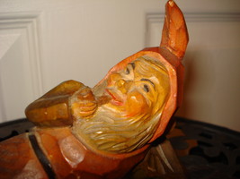 Vintage Carved Wooden Ashtray with Pipe Smoking Gnome/Dwarf - £31.38 GBP