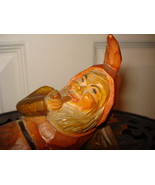 Vintage Carved Wooden Ashtray with Pipe Smoking Gnome/Dwarf - £31.42 GBP