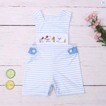 NEW Boutique Baby Boys Embroidered Farm Animals Blue Romper Shortalls Jumpsuit - £13.50 GBP