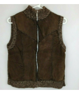 ERIKA Women&#39;s CAMEL Brown Leather &amp; Fabric Patchwork Sweater Vest Size M... - $19.79
