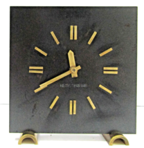Seth Thomas Art Deco Square Patinated Metal Desk Clock with Brass Numera... - $64.35