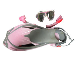 Womens Pink Pro Silicone Dive Set Fins Snorkle Mask Bag Sz Small 5-9.5 Flaw - £35.30 GBP
